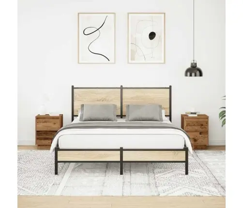 Naktsskapīši Ar Led Gaismām 2 Gab Old Wood 38X34X50 Cm Vidaxl