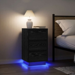 Nakts Skapis Ar Led Gaismām Melns 38X34X65 Cm Vidaxl