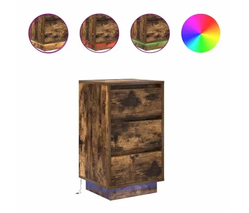 Naktsskapītis Ar Led Gaismām Kūpināts Ozols 38X34X65 Cm Vidaxl