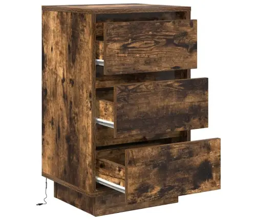 Naktsskapītis Ar Led Gaismām Kūpināts Ozols 38X34X65 Cm Vidaxl