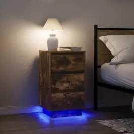 Naktsskapītis Ar Led Gaismām Kūpināts Ozols 38X34X65 Cm Vidaxl