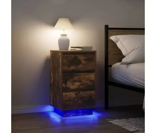 Naktsskapītis Ar Led Gaismām Kūpināts Ozols 38X34X65 Cm Vidaxl