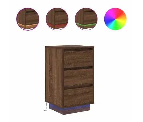 Naktsskapītis Ar Led Gaismām Brūns Ozols 38X34X65 Cm Vidaxl
