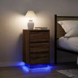 Spintelė Prie Lovos Su Led Lemputėmis Rudas Ąžuolas 38X34X65 Cm