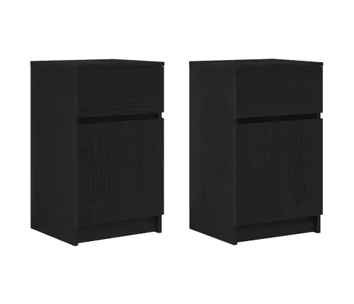 Naktinės Spintelės, 2Vnt., Juodos, 39X35X65cm Apdirbta Mediena