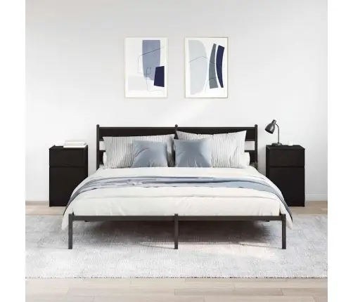 Naktinės Spintelės, 2Vnt., Juodos, 39X35X65cm Apdirbta Mediena