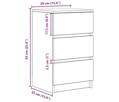 Naktsskapītis Ar 3 Atvilktnēm, Melni, 39X35X65 Cm Vidaxl