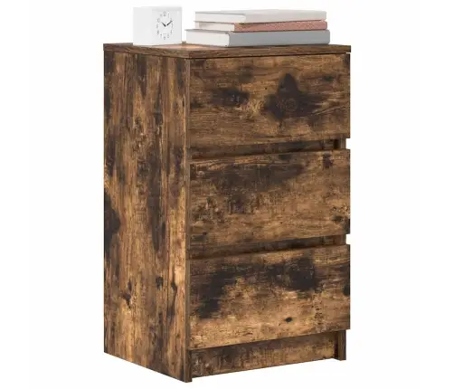 Naktinė Spintelė Su 3 Stalčiais, Rūkyto Ąžuolo, 39X35X65 Cm