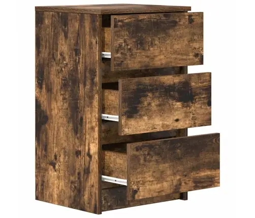 Naktinė Spintelė Su 3 Stalčiais, Rūkyto Ąžuolo, 39X35X65 Cm