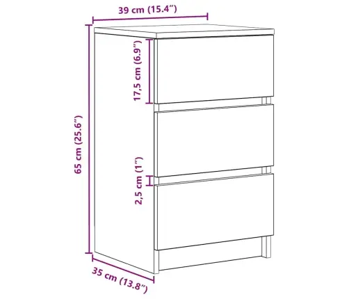 Spintelės Prie Lovos Su 3 Stalčiais 2 Vnt, 39X35X65 Cm