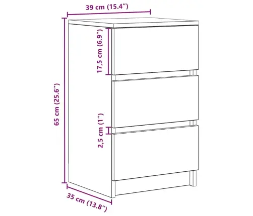 Naktinė Spintelė Su 3 Stalčiais, Srtisan Ąžuolas, 39X35X65 Cm