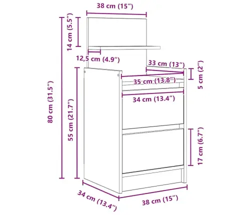 Naktsskapītis Ar 2 Atvilktnēm Kūpināts Ozols 38X34X80 Cm Vidaxl Naktsskapītis Ar 2 Atvilktnēm Kūpināts Ozols 38X34X80 Cm Vidaxl