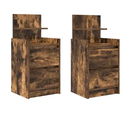 Naktsskapīši Ar 2 Atvilktnēm, 2 Gab., Kūpināts Ozols 38X34X80Cm Vidaxl