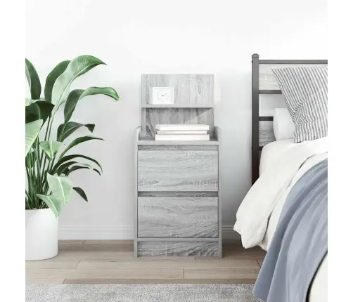 Naktsskapītis Ar 2 Atvilktnēm, Pelēka Koka, 38X34X80 Cm Vidaxl