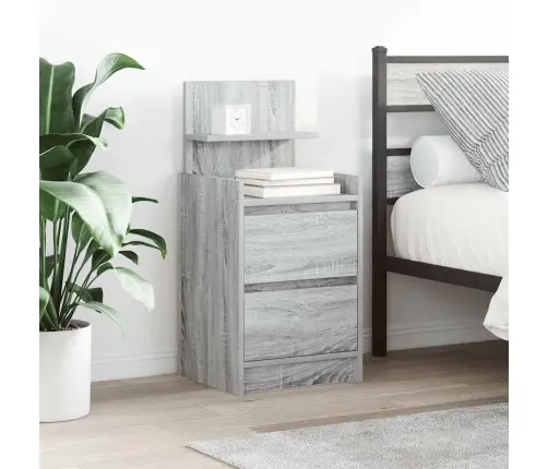 Naktsskapītis Ar 2 Atvilktnēm, Pelēka Koka, 38X34X80 Cm Vidaxl