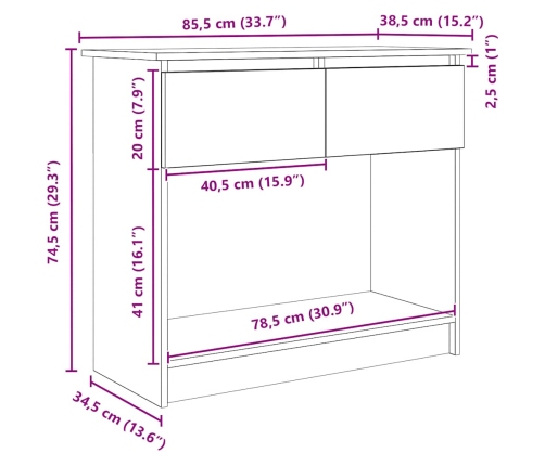 Konsoles Galds Ar Atvilktnēm, Ozola Krāsa, 85,5X38,5X74,5 Cm Vidaxl