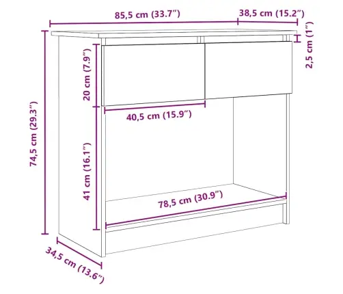 Konsoles Galds Ar Atvilktnēm, Pelēks Koks, 85,5X38,5X74,5 Cm Vidaxl
