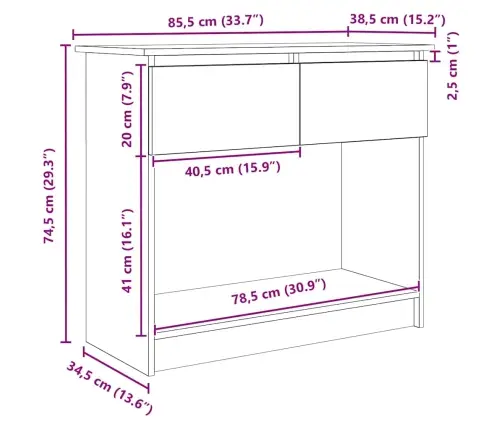 Konsoles Galds Ar Atvilktnēm, Brūns Ozols, 85,5X38,5X74,5 Cm Vidaxl