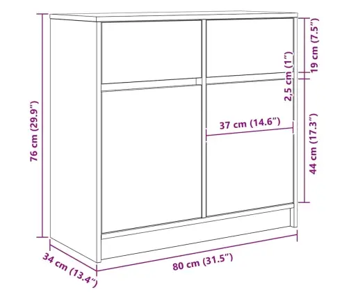 Kumode Ar Atvilktni, 80X34X76 Cm, Inženierijas Koks Vidaxl