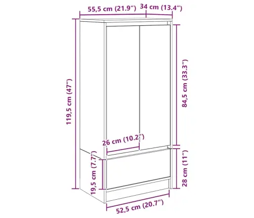 Skapis Ar Atvilktni, 55,5X34X119,5 Cm, Inženierijas Koks Vidaxl