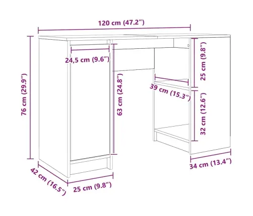 Rakstāmgalds, Veca Koka, 120X42X76 Cm, Skaidu Plāksne Vidaxl