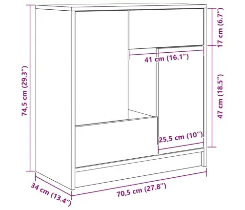 Kumode Ar Atvilktnēm Un Durvīm, Balta, 70,5X34X74,5 Cm Vidaxl