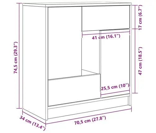 Šoninė Spintelė Su Stalčiais Ir Durelėmis, 70,5X34X74,5 Cm