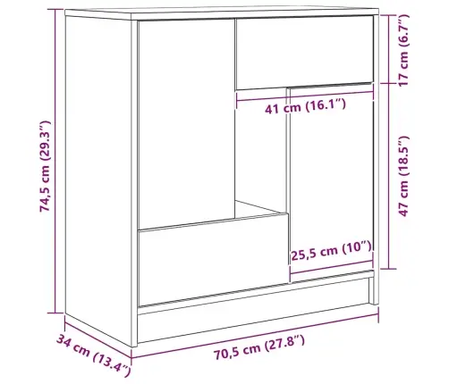 Šoninė Spintelė Su Stalčiais Ir Durelėmis, 70,5X34X74,5 Cm