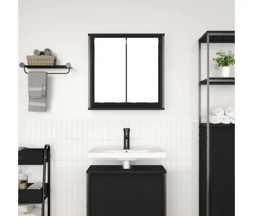 Vannitoa Seinakapp Peegliga Must Tamm 60X21X60 Cm