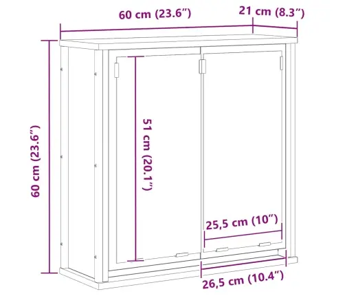 Vannitoa Seinakapp Peegliga Must Tamm 60X21X60 Cm