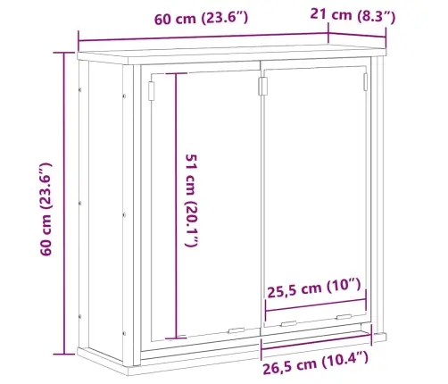 Vannas Istabas Sienas Skapis Ar Spoguli Brūns Ozols 60X21X60 Cm Vidaxl
