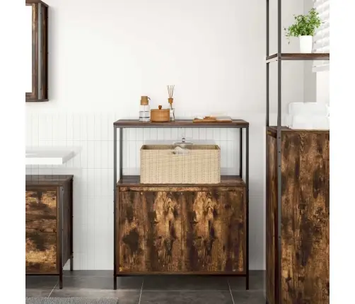 Vonios Spintelė Su Lentynomis Rūkytas Ąžuolas 76,5X35X95 Cm