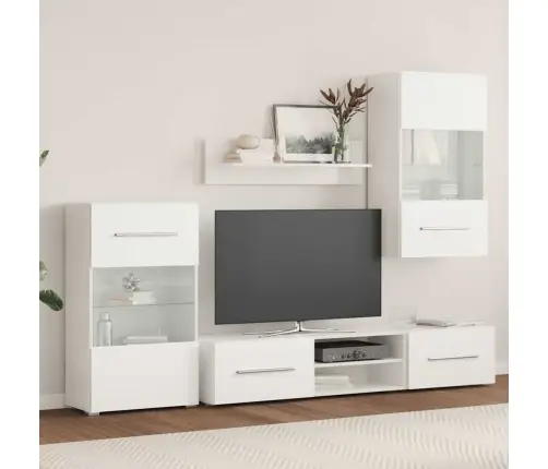 5Daļiņu Televizoru Bloki Ar Led, Matēts Balts Inženierijas Koks Vidaxl