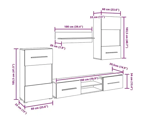 5Daļiņu Televizoru Bloki Ar Led, Matēts Balts Inženierijas Koks Vidaxl