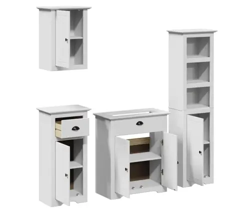 4-Osaline Vannitoa Mööblikomplekt Bodo, Valge, Männipuit