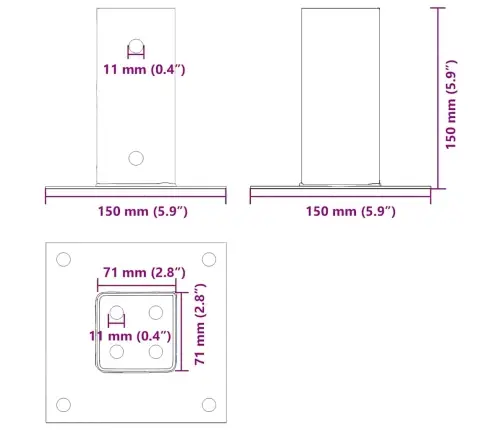 Statu Pamatnes Kvadrāts 4 Gab Sudrabs 71X71 Mm Cinkots Tērauds Vidaxl