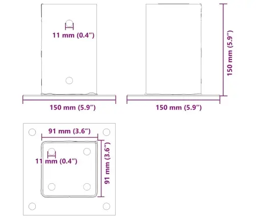 Statu Pamatnes Kvadrāts 12Gb Sudrabs 91X91 Mm Cinkots Tērauds Vidaxl