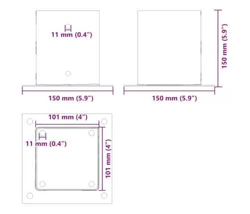 Statu Pamatnes Kvadrāts 12Gb Sudrabs 101X101 Mm Cinkots Tērauds Vidaxl