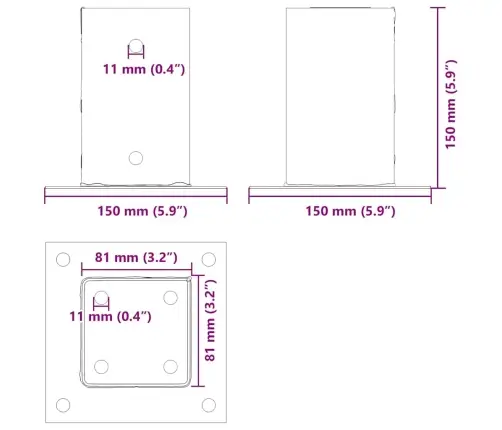 Stulpų Pagrindai Kvadratiniai, 4Vnt., Antracito Sp., 81X81Mm
