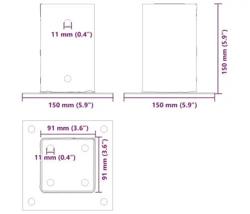 Statu Pamatnes Kvadrātveida 12 Gab Antracīts 91X91 Mm Vidaxl