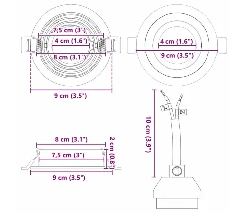 Iemontētie Prožektori 12 Gab. Apaļas Gu10 Melna Ø91 Mm Vidaxl