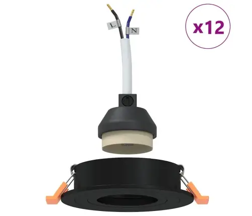 Iemontētie Prožektori 12 Gab. Apaļas Gu10 Melna Ø91 Mm Vidaxl