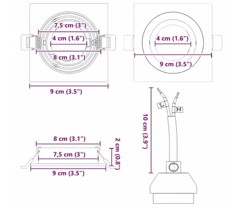 Prožektorius 6 Pcs Balta 9 X 9 X 2 Cm Aliuminis
