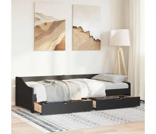 Lova Su 2 Stalčiais Be Čiužinio Irun, Juoda, 90X200Cm