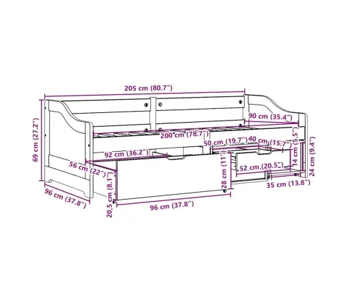 Dienas Gulta 3 Atvilktnēm Bez Matrača Irun Balts Rozā 90X200 Cm Vidaxl