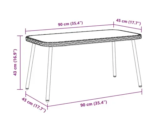 Kafijas Galdiņš Melns 90X45X42 Cm Polietilēna Rotangpalma Vidaxl