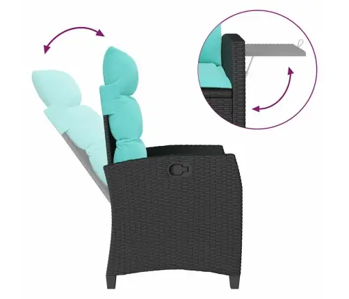 Nolaižams Dārza Krēsls Ar Sānu Galdu, Melns Polirotangpalmas Vidaxl