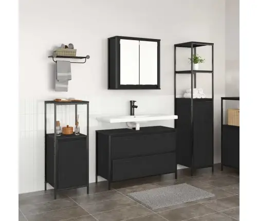 Vannas Istabas Mēbeļu Komplekts Ar Plauktu 3 Pcs Melns Ozols Vidaxl