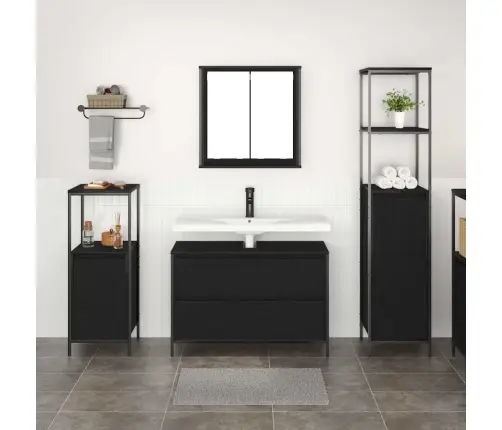 Vannas Istabas Mēbeļu Komplekts Ar Plauktu 3 Pcs Melns Ozols Vidaxl