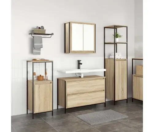 Vonios Baldų Rinkinys 3 Pcs Sonoma Ąžuolas Apdirbta Mediena